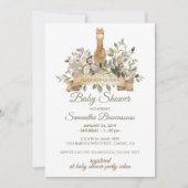 かわいいアルパカの植物リボン ベビーシャワー 招待状 (正面)