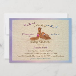 かわいいアルパカの男の子の女の子はベビーシャワー招待状を結び付けます 招待状