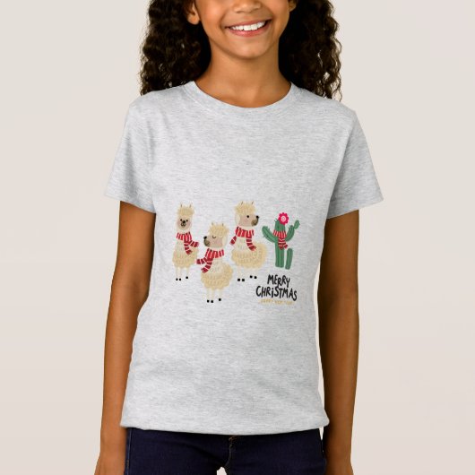 かわいいアルパカの衣服の赤のスカーフ Tシャツ (正面)