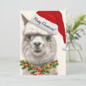 かわいいアルパカサンタハットクリスマスカードオリジナルアート シーズンカード (スタンド正面)