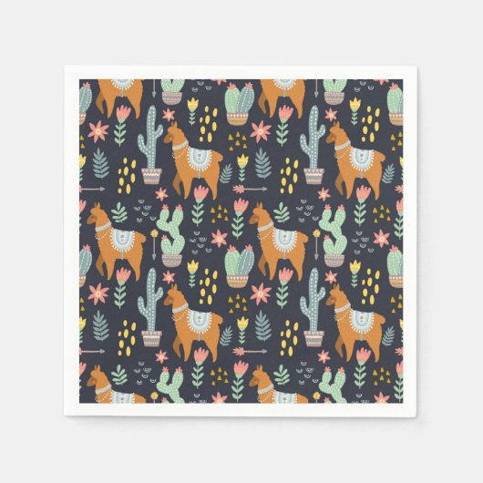 かわいいアルパカスパターン スタンダードカクテルナプキン (正面)