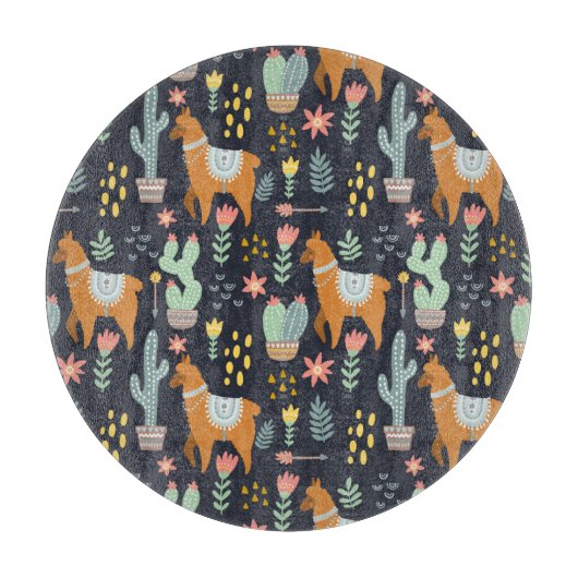 かわいいアルパカパターン カッティングボード (正面)