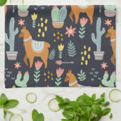 かわいいアルパカパターン キッチンタオル (折り畳み)