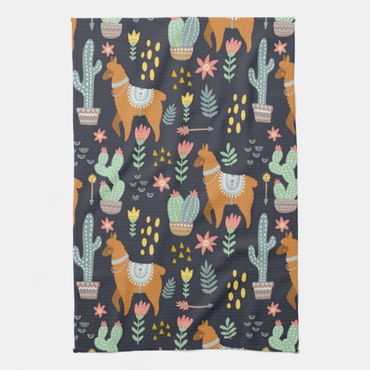 かわいいアルパカパターン キッチンタオル (縦)