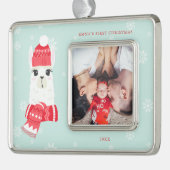 かわいいアルパカベビーの初めてのクリスマスカスタム写真 シルバープレートフレームオーナメント (左)