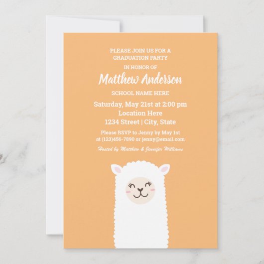 かわいいアルパカ卒業 招待状 (正面)