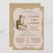 かわいいアルパカ家族のカップル ベビーシャワー招待状 招待状 (正面/裏面)