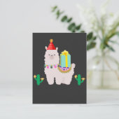 かわいいアルパカ ラマ サボテン 女の子の誕生日 動物 ポストカード (スタンド正面)