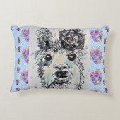 かわいいアルパカ ラマ パンジー 水彩 アクセント クッション (裏面)