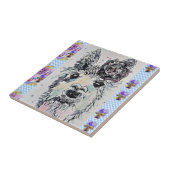 かわいいアルパカ ラマ 水彩 花 セラミック タイル (側面)