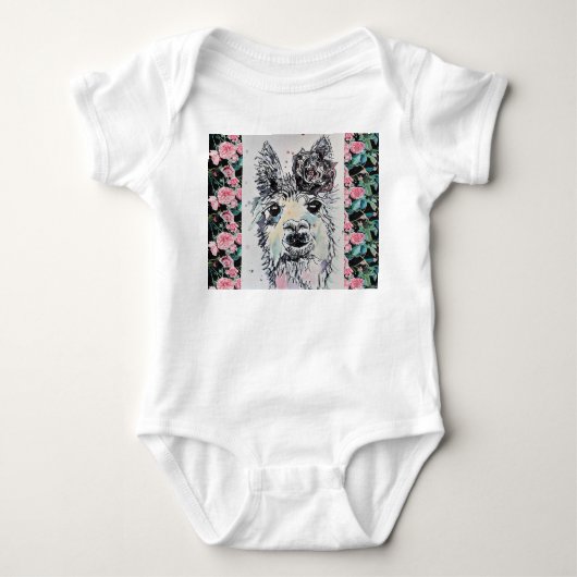 かわいいアルパカ ラマ 水彩 赤ちゃん スーツ ベビーボディスーツ (正面)