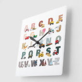 かわいいアルファベットのトラック、乗り物 スクエア壁時計 (傾斜)