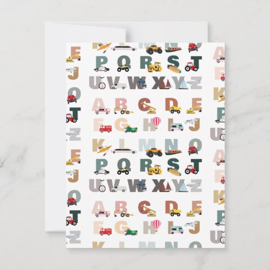 かわいいアルファベットのトラック、乗り物  ノートカード (裏面)