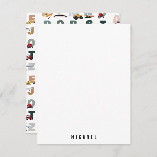 かわいいアルファベットのトラック、乗り物  ノートカード (正面/裏面)