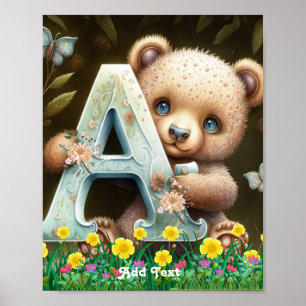 かわいいアルファベットのAを持った子グマ ポスター