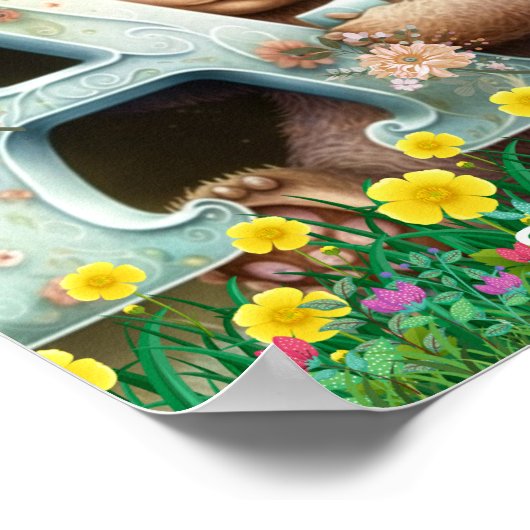 かわいいアルファベットAを持った子グマ ポスター (角)