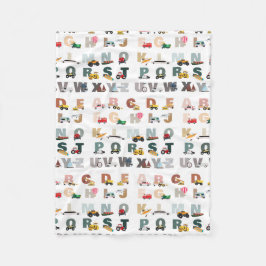 かわいいアルファベットABCトラック、輸送車 フリースブランケット