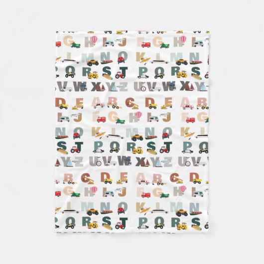 かわいいアルファベットABCトラック、輸送車 フリースブランケット (正面)