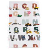 かわいいアルファベットABCトラック、輸送車 ミディアムペーパーバッグ (裏面)