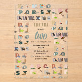 かわいいアルファベットABC動物よちよち歩き誕生日 アクリル招待状 (正面)