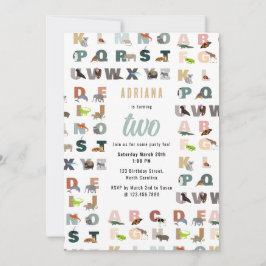 かわいいアルファベットABC動物よちよち歩き誕生日 招待状