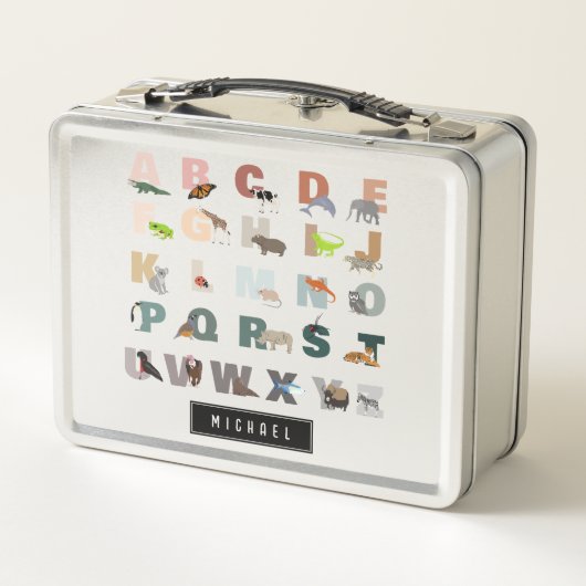 かわいいアルファベットABC動物名前をカスタムする学校 メタルランチボックス (裏面)