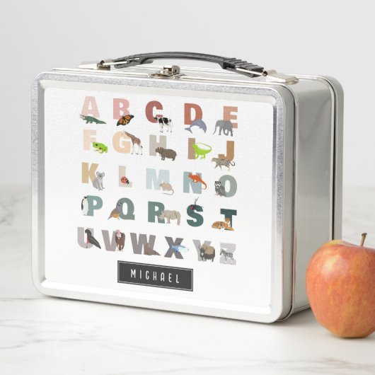 かわいいアルファベットABC動物名前をカスタムする学校 メタルランチボックス (インサイチュ)