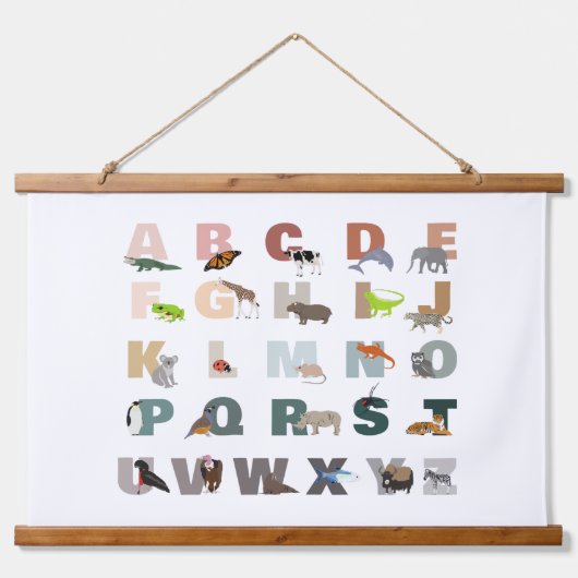 かわいいアルファベットABC動物教室子供部屋 吊り下げ型タペストリー (正面)