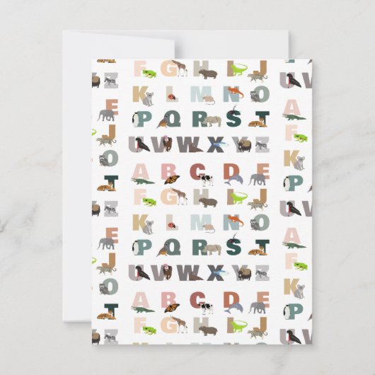 かわいいアルファベットABC動物 カスタム名前 学校 ノートカード (裏面)
