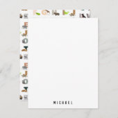 かわいいアルファベットABC動物 カスタム名前 学校 ノートカード (正面/裏面)