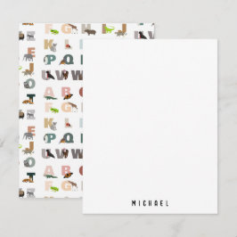 かわいいアルファベットABC動物 カスタム名 学校 ノートカード