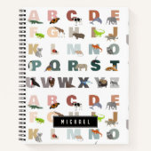 かわいいアルファベットABC動物 カスタム名 学校 ノートブック (正面)