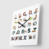 かわいいアルファベットABC動物 スクエア壁時計 (傾斜)