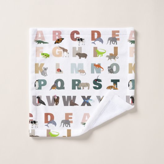 かわいいアルファベットABC動物 バスタオルセット (ウォッシュタオル)