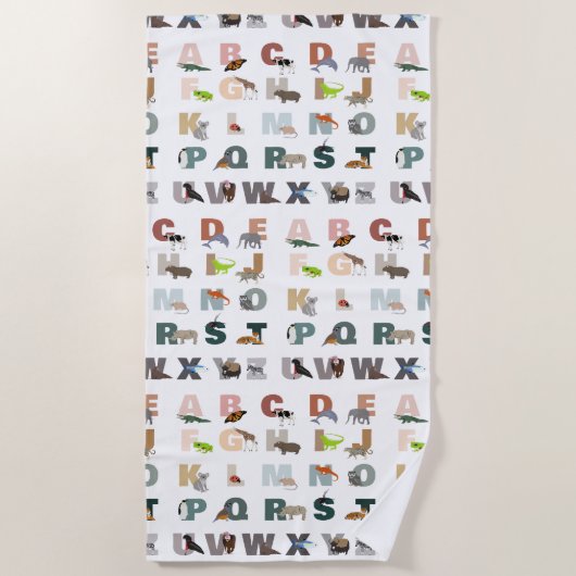 かわいいアルファベットABC動物 ビーチタオル (正面)