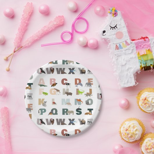 かわいいアルファベットABC動物 ペーパープレート (パーティー)