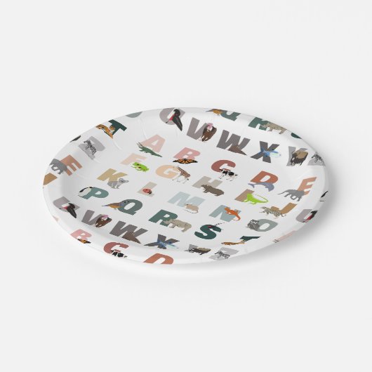 かわいいアルファベットABC動物 ペーパープレート (アングル)