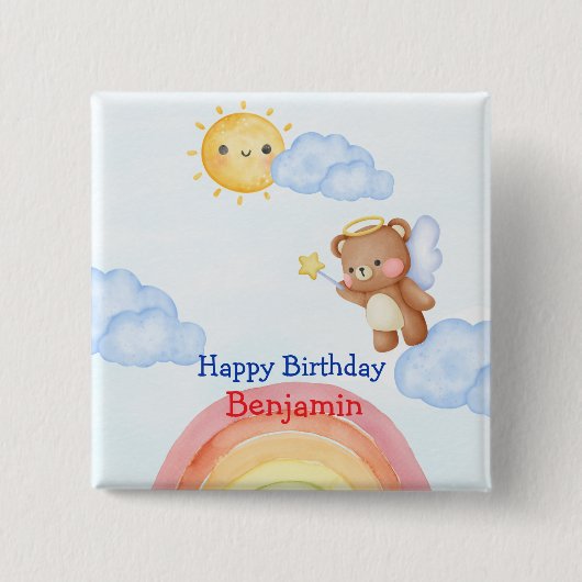かわいいアングルteddy bear wing誕生日パーティー 缶バッジ (正面)