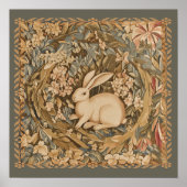 かわいいアンティークウサギの中世タペストリーガーデン ポスター (正面)