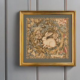 かわいいアンティークウサギの中世タペストリーガーデン ポスター