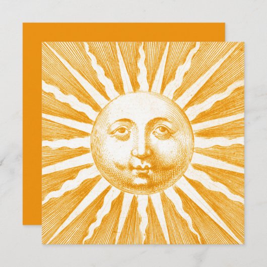 かわいいアンティークヴィンテージ金ゴールドオレンジイエローサン顔 (正面/裏面)