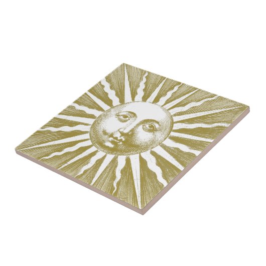 かわいいアンティークヴィンテージ金ゴールドサン顔 タイル (側面)