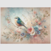 かわいいアンティーク風の瑠璃鳥と花のデコパージュ 薄葉紙 (正面)