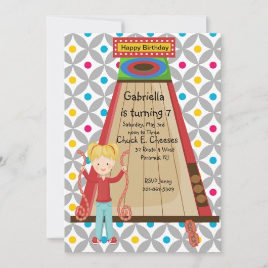 かわいいアーケードのSkeeの球の女の子の誕生日の招待状 招待状 (正面)