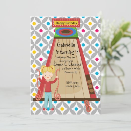 かわいいアーケードのSkeeの球の女の子の誕生日の招待状 招待状 (スタンド正面)