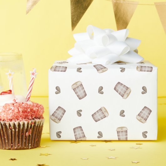 かわいいアースカラーのコーヒーカップ水彩画 ラッピングペーパー (誕生日パーティー)