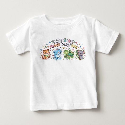 かわいいアースデーの動物たち - 毎日が平和 キッズ ベビー ベビーTシャツ (正面)