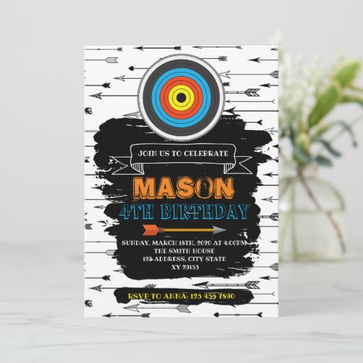 かわいいアーチェリーのパーティーの誕生日の招待 招待状 (スタンド正面)