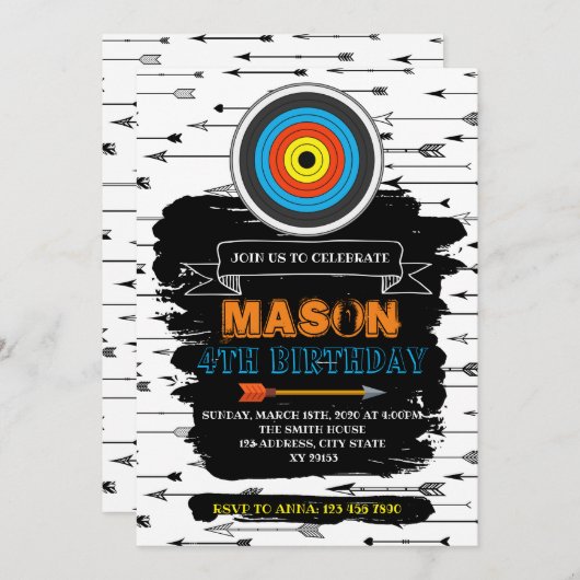 かわいいアーチェリーのパーティーの誕生日の招待 招待状 (正面/裏面)
