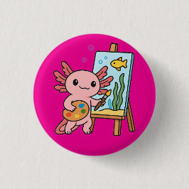 かわいいアーティストのウーパールーパーの絵ボタン  缶バッジ